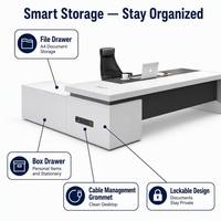 Bureau de direction en forme de L avec armoire, chêne naturel et blanc, moderne, écologique, ensemble de bureau pour PDG, certifié CE, garantie 5 ans