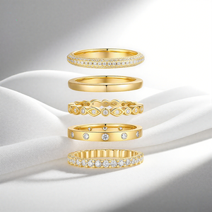 Anillos de Moissanita Apilables de Diseño Más Reciente de 2025, Tendencia en Estados Unidos, Juego de 5 Piezas, Chapados en Oro Blanco, para Mujer - Product Image 1