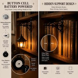 <b>Mini</b> Bookshelf Street Lamp Ghost Reading <b>Lantern</b> Warm White LED Bracket Clip Dark Color Academic Style Battery Retro Decoration - Product Image 4
