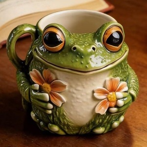 Tasse en céramique en forme de grenouille avec couvercle, cadeau portable pour boire du thé ou du café - Product Image 4