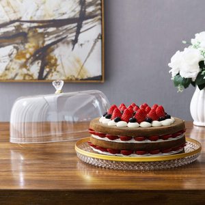 30,48 cm Grado Alimenticio transparente de acrílico/pastel/tarta de bandeja de postres con diamante borde con campana cubierta de cúpula - Product Image 5