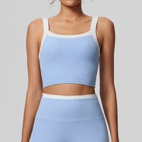 Débardeurs pour femmes en gros, doux pour la peau, avec bordure contrastante, col carré, soutien-gorge de sport, coussinets amovibles, haut court de sport color block