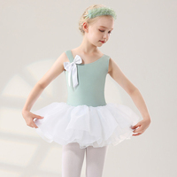 BX4093 Leotard Balet Tali Spaghetti untuk Anak Perempuan dengan Pita, Kostum Senam Tari Elastis untuk Latihan dan Pertunjukan