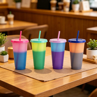 Tasses personnalisées, tasses en plastique réutilisables de 24oz, tasses à température variable multicolores, tasse de thé à bulles durable pour l'extérieur avec pailles