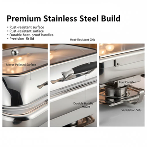 Calentador de Buffet Visible de Acero Inoxidable 2025, Ovalado y Cuadrado, con Soporte de Plástico, Equipo de Cocina para Calentar y Mantener la Comida Caliente - Product Image 3