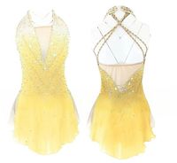 Robe de patinage artistique personnalisée pour femmes et filles, tenue de patinage sur glace, dégradé bleu, vêtements d'entraînement de danse, faite à la main, classique, ornée de cristaux