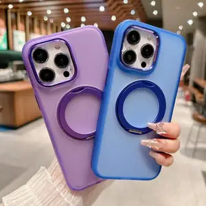 Two-Color Skin Tone 360 Swivel Stand Cell Phone Case for iPhone 15 14 13 12 11 X