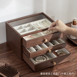 Wooden Multi Tier Jewelry Box With Drawers Black Walnut Desktop <b>Storage</b> Organizer For <b>Earrings</b> Necklaces Bracelets Rings - Product Image 3