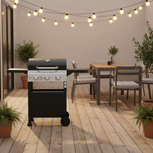 Barbecue a Gas Propano a 3 Bruciatori, Griglie di Cottura Moderne in Ferro Smaltato Antiaderente, Spegnimento Automatico, Tavolino Laterale Pieghevole, Cestello Sospeso - Product Image 2