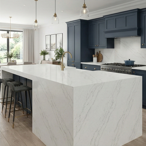 Dalle de pierre artificielle en quartz blanc Calacatta à veines grises de qualité supérieure, durable, directement de l'usine, pour îlot de cuisine moderne, plan de toilette - Product Image 3