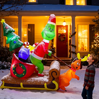 Grinch de Noël gonflable avec chien Max traînant un traîneau, décoration de Noël pour les fêtes de Noël et du Nouvel An, lumière LED