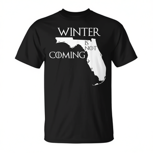 T-shirt unisexe noir pour adulte, col rond, manches courtes, imprimé en sérigraphie, avec la phrase « Winter Is Not Coming Florida » - Product Image 3
