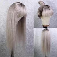 Perruque Lace Front Wig 360 indienne naturelle, cheveux humains, lisses, vierges, alignés, couleur platine ombrée, HD, faux cuir chevelu