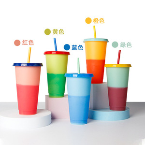 Changement de couleur de l'eau de café en plastique réutilisable Offre Spéciale avec couvercle et paille tasse froide de 710ml à détection de température - Product Image 2