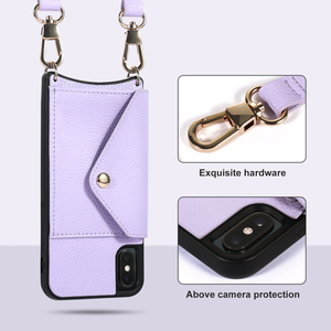 Étui de téléphone portefeuille à bandoulière en cuir végétalien avec sangle porte-cartes pour <span class=keywords><strong>iphone</strong></span> X Xs 12 Mini 13 Mini - Product Image 3