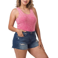 Bodysuits pour femmes, grande taille, coupe ample, sans manches, en coton et élasthanne, effet délavé à l'acide
