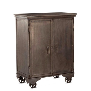 Antique-Style Industrial Bar Cabinet Rustic Metal Storage Kitchen <b>Furniture</b> with <b>Wheels</b> <b>for</b> Restaurant Wine Storage - Product Image 2