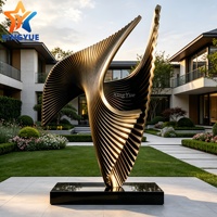 Sculpture en acier inoxydable doré, grande aile torsadée personnalisée, pour hall d'hôtel, décoration de jardin résidentiel