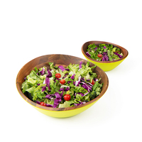 OEM/ODM ensemble de bols à salade en bois d'acacia avec logo personnalisé vente en gros de bols à fruits et à nourriture en bois naturel ustensiles de cuisine ovales et ronds pour la fête