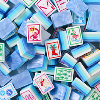 Set Ubin Mahjong Mewah Baru dengan Desain Manusia Salju Bersegi Ski dan Sisi Biru Mint Putih untuk 160 Ubin Mahjong Amerika Musim Dingin