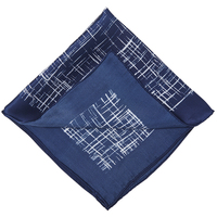 Écharpe d'automne pour femme, fabrication sur mesure, impression personnalisée, 100% soie, impression à la main, bleu marine et blanc, motif géométrique carré, pochette