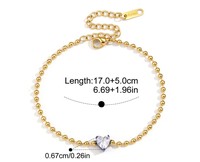 Bracelets en acier inoxydable bicolore tendance, plaqués or 18 carats PVD, avec chaîne à perles et zircon cubique en forme de cœur