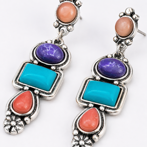 Orecchini Pendenti Vintage con Gemme Colorate, Design Retrò Bohémien, Gioielli di Moda per Donne - Product Image 2
