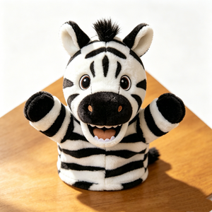 Marioneta de mano de cebra de peluche suave personalizada con boca móvil para juegos de simulación infantiles - Product Image 3