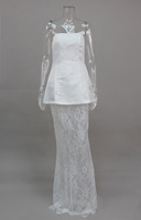 Robe longue blanche bustier pour femme avec jupe en dentelle transparente, idéale pour les soirées formelles et les fêtes