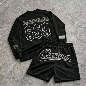 Custom Logo High Quality Mesh Polyester Basketball Jersey Style Graphic Print <b>Long</b> Sleeve <b>Mens</b> Tracksuit Set - Product Image 1
