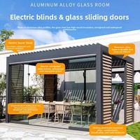 Pavillon extérieur moderne en alliage d'aluminium avec lames orientables électriques, idéal pour villa, terrasse et jardin, au design lumineux