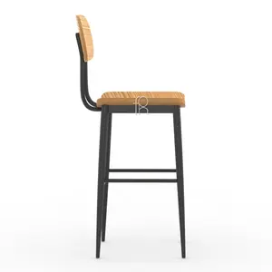 Plywood Restaurant High Chair Bar Stool With Metal Frame