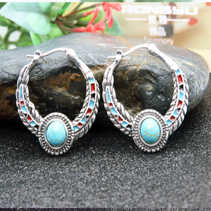 Vintage Turquoise Beaded Eagle Feather Drop <b>Earrings</b>, Bohemian Party <b>Wedding</b> Ear Jewelry For Women - Product Image 4