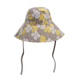 Sombrero de pescador Jacquard Floral, sombrero de pescador de ala ancha con cordón, para verano