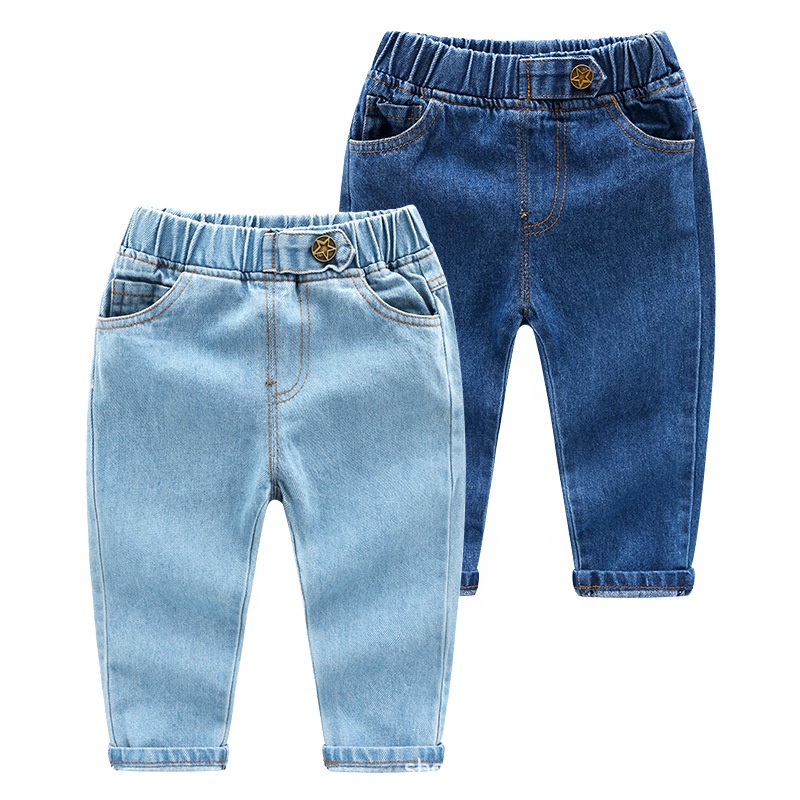 2023 Cheap Spring Autumn Korean Toddler Baby Boys and Girls Jeans Pants Elastic Waistband