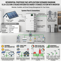 Batterie LiFePO4 51,2 V 200 Ah 10,24 kWh Système de stockage d'énergie domestique tout-en-un empilable 200 Ah-500 Ah Batterie solaire CAN BMS MSDS