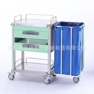 Carrito de Hospital de Acero Inoxidable de Dos Niveles, Multifuncional, con Bolsa Azul para Uso Médico - Product Image 1
