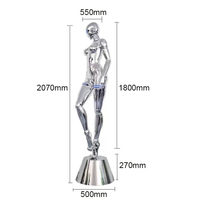Lámpara de pie de fibra de vidrio con forma de robot femenino, cromo brillante, luz azul, para crear una atmósfera natural.