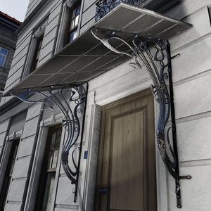 Auvent extérieur avec structure en fer forgé et toit en polycarbonate Protection contre les intempéries pour l'entrée de porte - Product Image 6