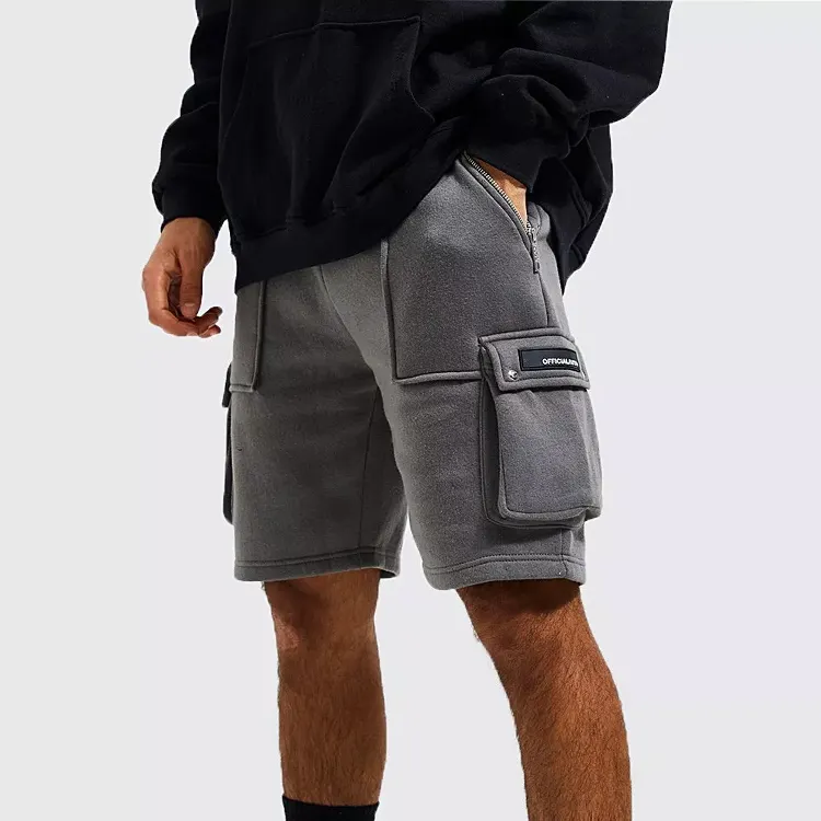Zipper Custom Logo Male Shorts Black Knee Length Side Pocket Casual Men's Short Pant
