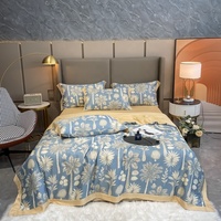 Parure de lit jacquard grande taille en fil teint lavé 60S de haute qualité, quatre pièces, avec housse de couette et taies d'oreiller pour maisons et dortoirs