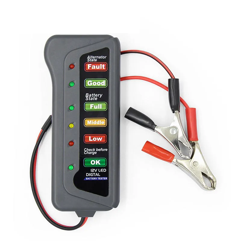 Alat penguji baterai mobil Mini 12V, alat diagnosa mobil 6 LED, penguji Alternator Digital, alat penguji baterai mobil