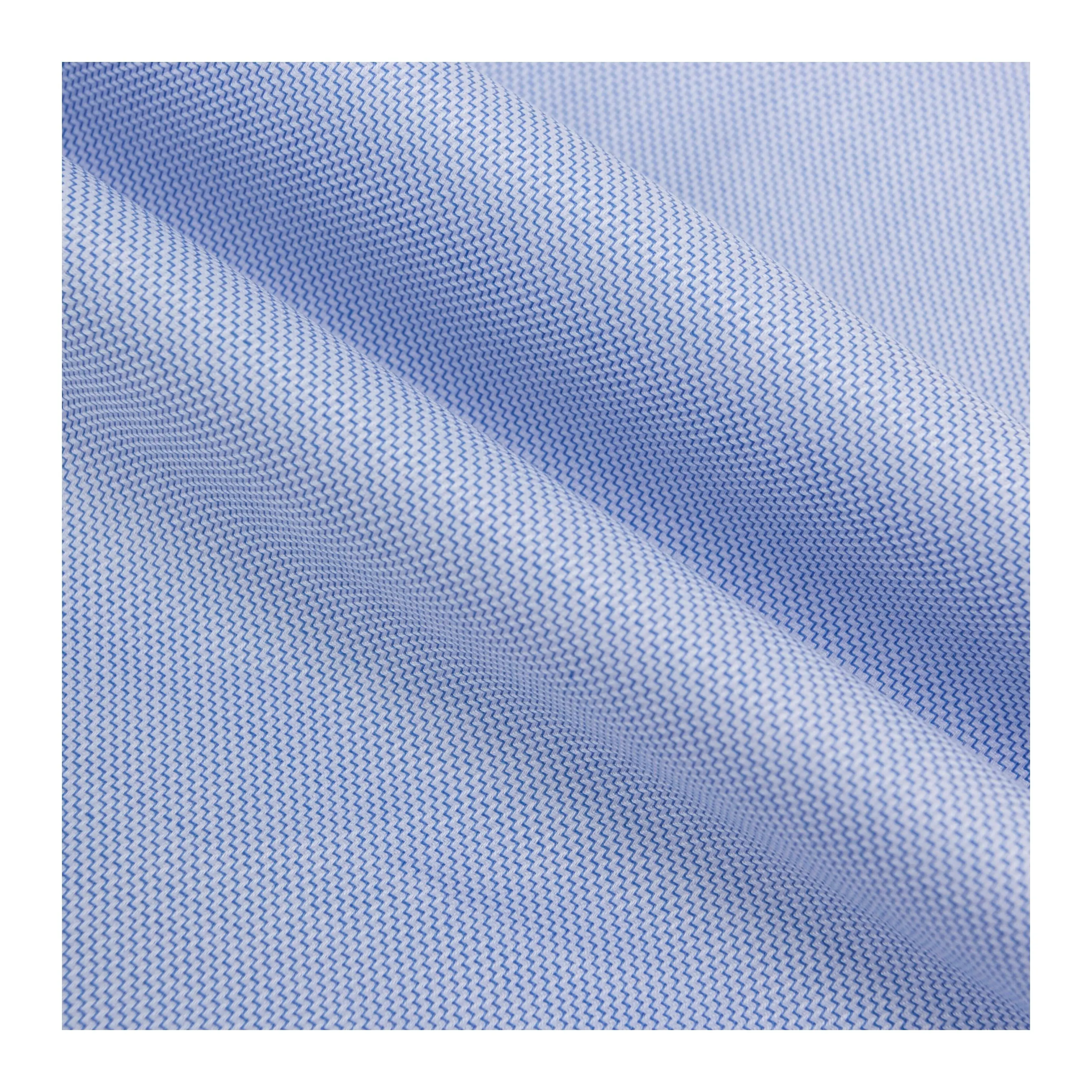 94 China Textiel Anti-Rimpel Blauwe En Witte Vloeibare Ammoniak Golf 100 Katoen Geweven Shirt Stof Voor Luxe Kleding