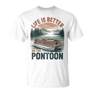 Camiseta vintage de capitán de pontón, diseño de verano para paseos en bote, vacaciones, la vida es mejor en el pontón - Product Image 1