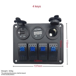 4-<b>button</b> 12V/24V switch panel with dual USB socket charger, waterproof design, suitable for yachts, A/B Type boat accessories - Product Image 4