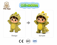 Figurine d'anime personnalisée, poupée en peluche, dinosaure mignon en combinaison, jouet en peluche, vente en gros, usine OEM, mascotte, conception 1:1, restauration