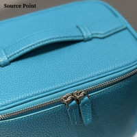 Sac cosmétique en cuir pleine fleur avec logo personnalisé, grande capacité, étanche, pour voyage, boîte à maquillage, sacs cosmétiques à fermeture éclair