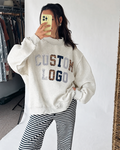 Sudadera Retro de Cuello Alto para Mujer, con Parches Personalizados y Gráficos de Letras, Oversize, Manga Larga, Suave, Estilo Urbano, Boutique Chic - Product Image 2