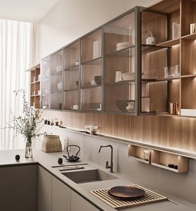Mueble de Cocina Moderno con Puertas de Vidrio y Paneles de MDF en Estilo Madera Sólida para una Fácil Limpieza y Uso Duradero - Product Image 2