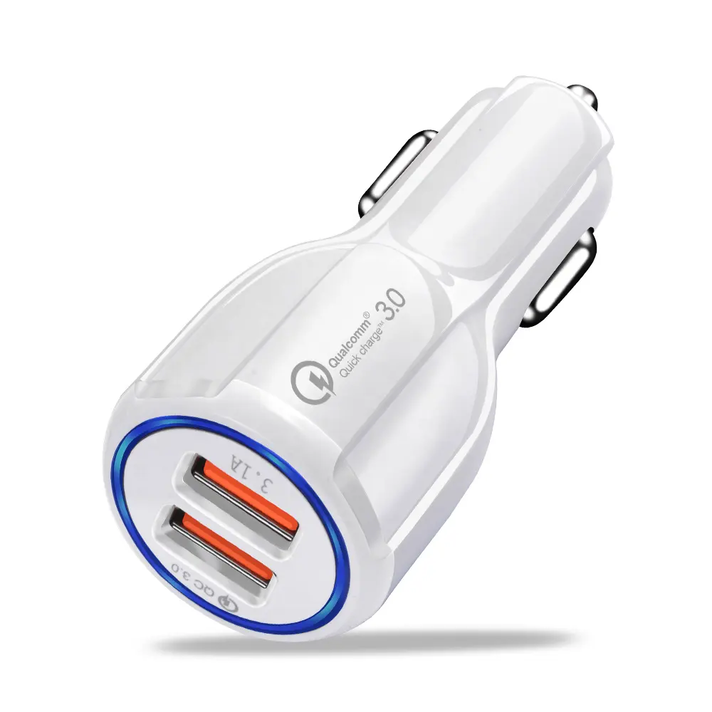 Pengisi daya USB mobil QC3.0, pengisi daya ponsel 2Port USB ganda pengisian cepat untuk iPhone Samsung